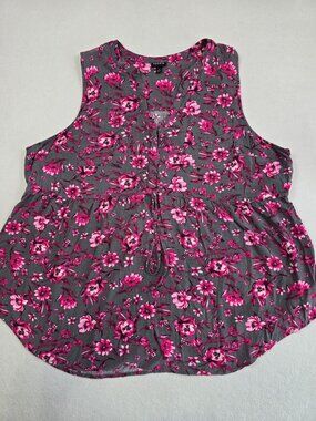 Torrid Womens Sleeveless Floral Blouse Size 3 Gray/Pink